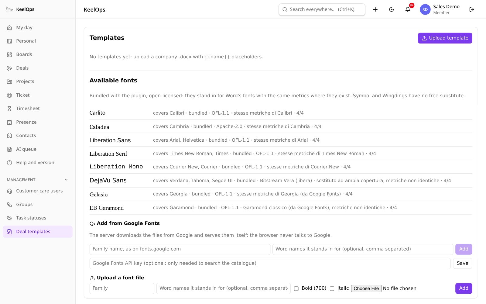 La galería de plantillas de QuoteDOCX, cada una con título, descripción y vista previa de la primera página