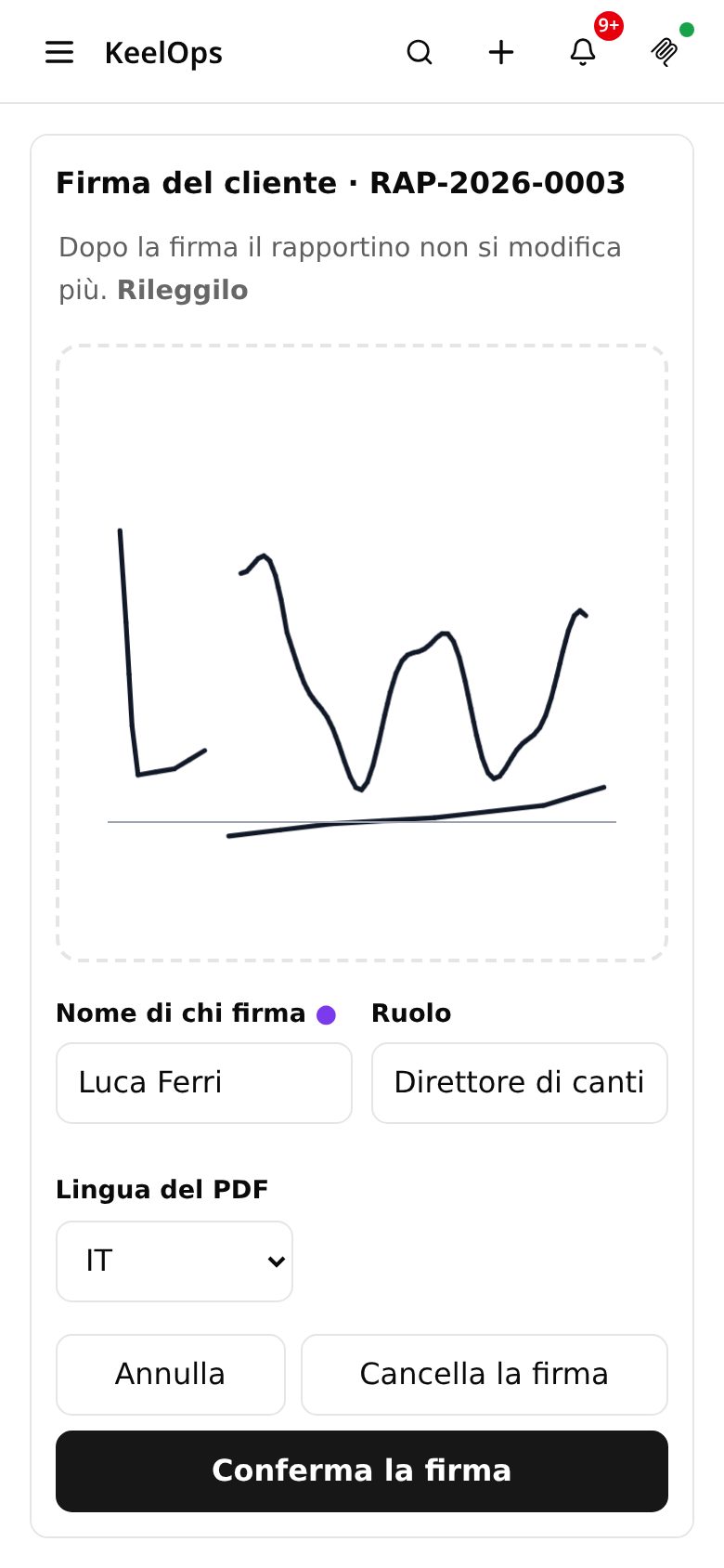 La firma del cliente, col dito