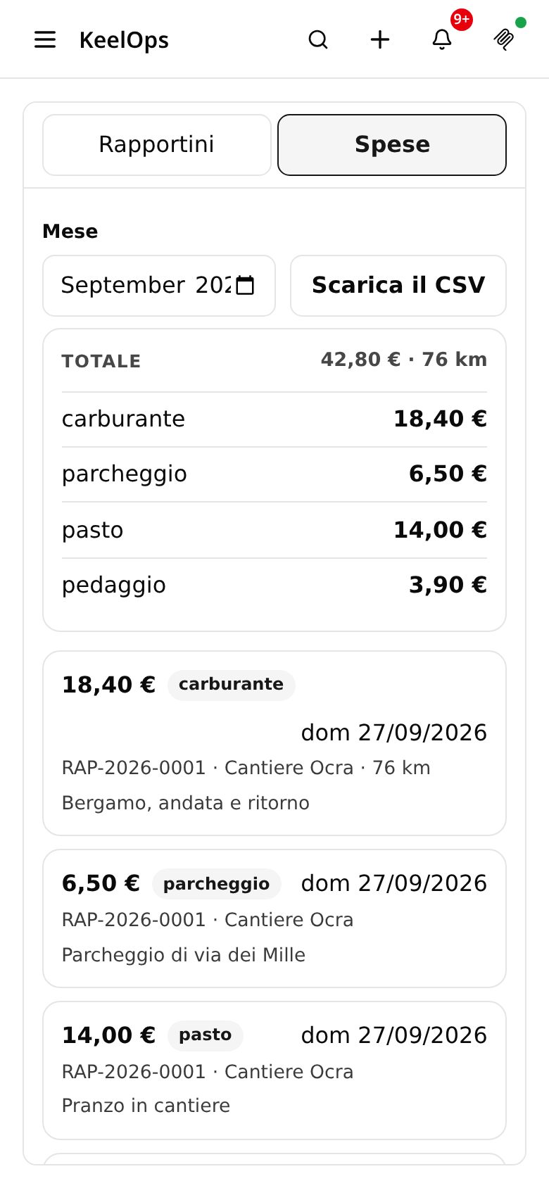 Le spese del mese, per categoria